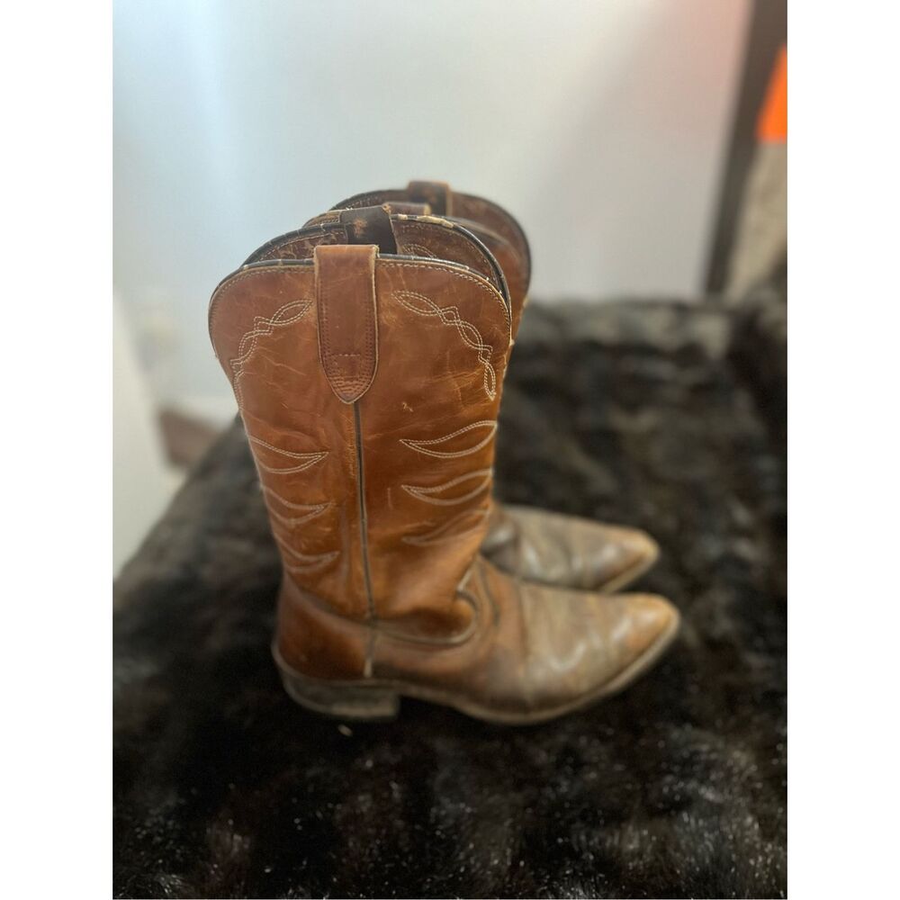 Texas Distressed Brown Leather Cowboy Western Boots Vintage USA Made Men's 9 D